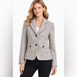 Talbots Petites Tweed Blazer Jacket Women’s Size 4P Gray Textured Career Classic
